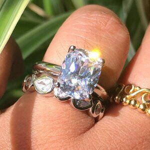 Sparkly Sterling Silver Stacking Rings 925 Engagement Set Emerald Cut Size 4